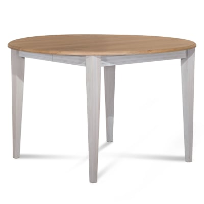 Table ronde extensible bois d105 avec 1 allonge et pieds fuseau blanc