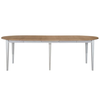 Table ronde 6 pieds fuseau d105 + 3 rallonges bois blanc