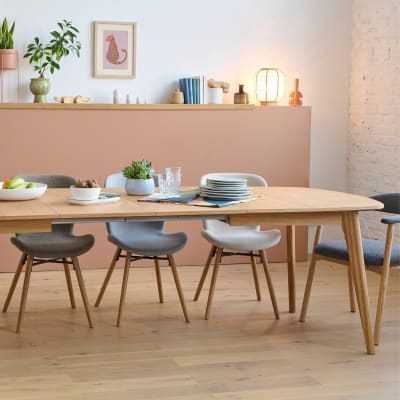 Table ovale en bois + 2 allonges 8/12 places l180/270