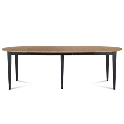 Table ronde 6 pieds fuseau d115 + 3 rallonges bois noir