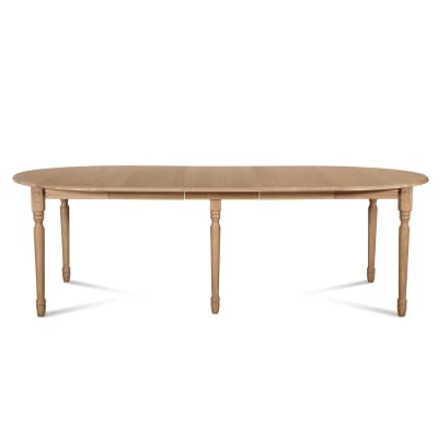Table ronde en bois 6 pieds tournés d105 + 3 rallonges bois chêne