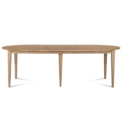 Table ronde 6 pieds fuseau d115 + 3 rallonges bois chêne