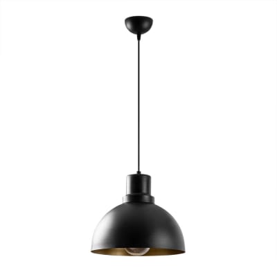 Suspension vintage noire avec abat-jour en forme de dôme