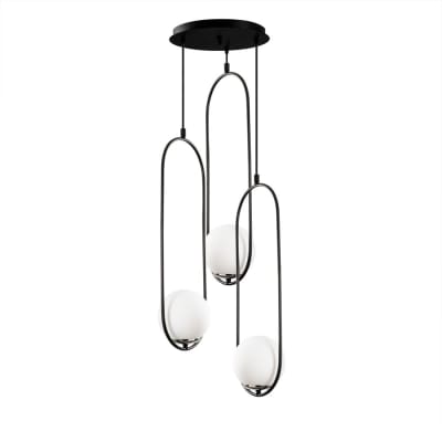 Suspension avec 3 structures ovales et sphères en verre