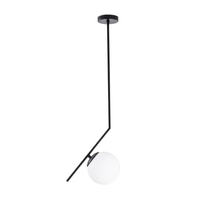 Suspension noir de forme curviligne et sphère en verre opale