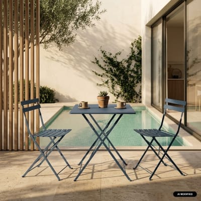 Table et chaises de jardin pliables 70 x 70cm, bleu grisé