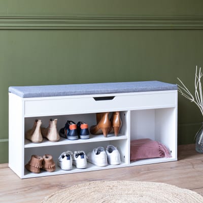 Meuble à chaussures trois casiers avec coffre blanc
