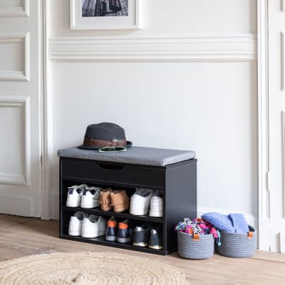 Meuble à chaussures deux casiers avec coffre noir