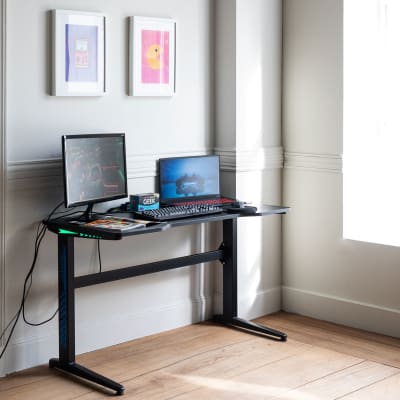 Bureau gamer à led noir et bleu