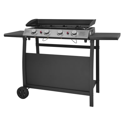 Plancha au gaz 4 brûleurs en acier noire sur chariot