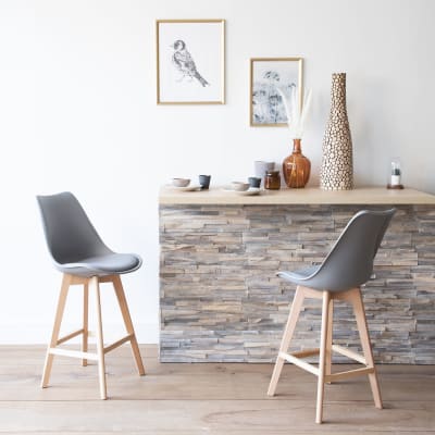 Lot de 2 tabourets style scandinave gris et bois de hêtre