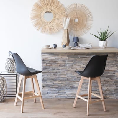 Lot de 2 tabourets style scandinave noir et bois de hêtre