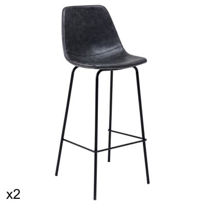 Lot de 2 tabourets de bar vintage 75cm en simili cuir gris