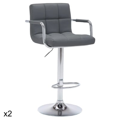 Lot de 2 tabourets de bar avec accoudoirs simili cuir gris