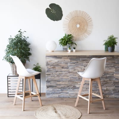 Lot de 2 tabourets style scandinave blanc et bois de hêtre