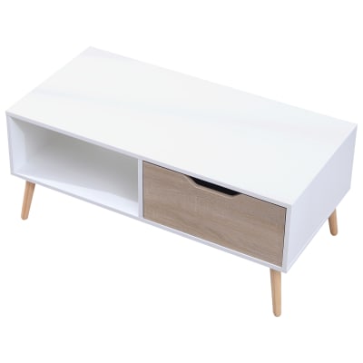 Table basse style scandinave blanche avec tiroir