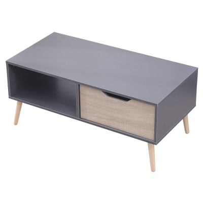 Table basse style scandinave grise avec tiroir