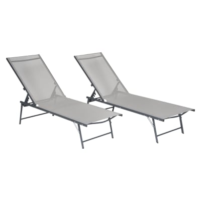Lot de 2 transats pliants en acier gris anthracite et textilène gris