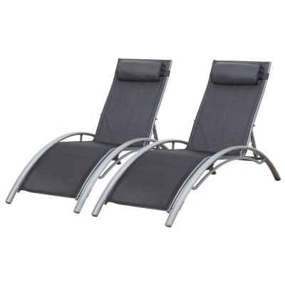 Lot de 2 transat en textilène gris et structure grise