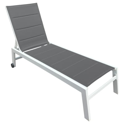 Bain de soleil en textilène gris et aluminium blanc