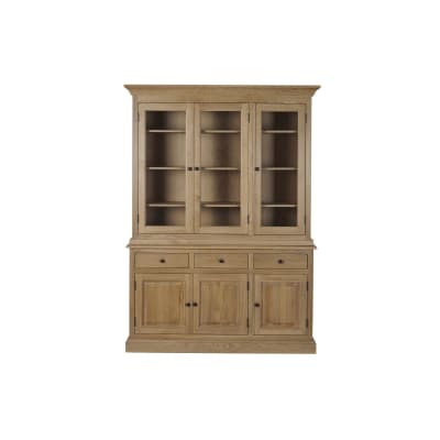 Buffet vaisselier en chêne 3 portes vitrées 3 tiroirs 3 portes bois