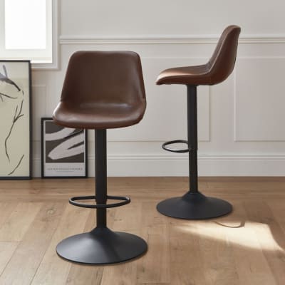 Tabourets de bar réglables, simili cuir marron