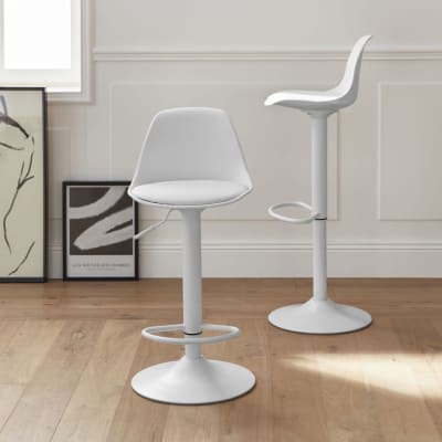 Tabourets de bar réglables, simili cuir blanc
