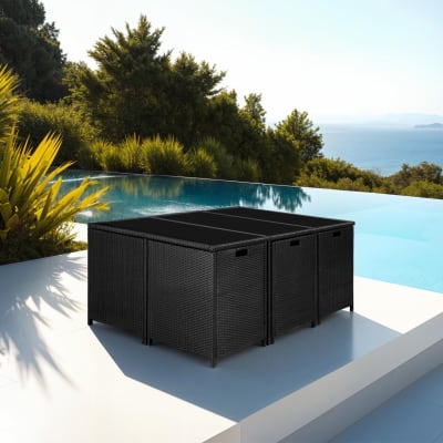 Salon de jardin 10 places avec housse de protection noir/gris