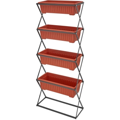 Jardinière verticale avec 4 grands bacs à fleurs polypropylène marron