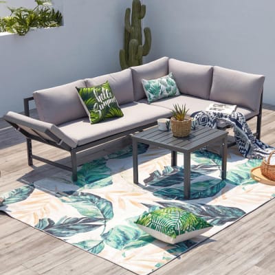 Salon de jardin bas avec canapé inclinable gris foncé