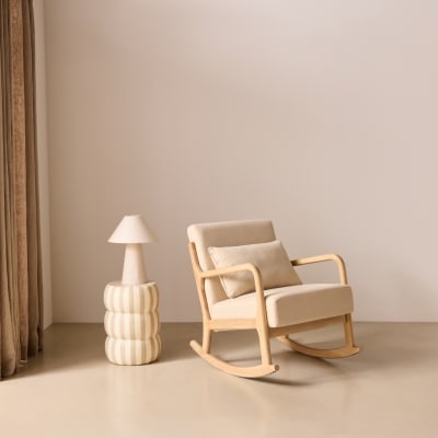Rocking chair design tissu beige et bois - lorens rocking