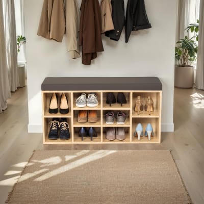 Meuble à chaussures banc effet bois de chêne foncé/marron