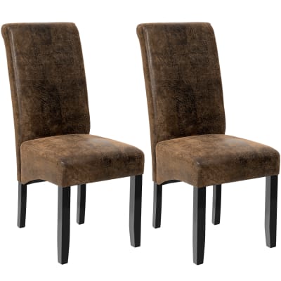 Lot de 2, chaise de salle à manger, cuir synthétique, marron antique