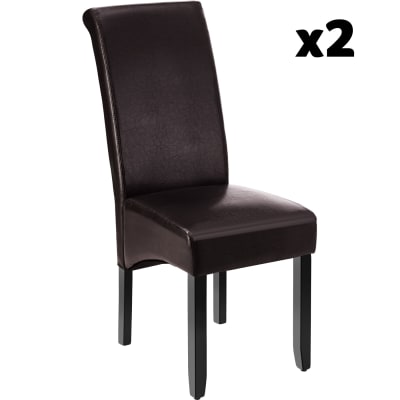Ensemble 2 chaises salle à manger aspect cuir ergonomique cappuccino