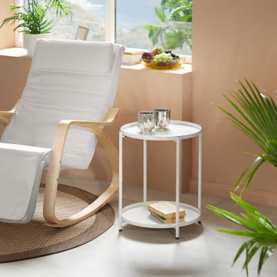 Table d'appoint en acier 2 niveaux style industriel blanc