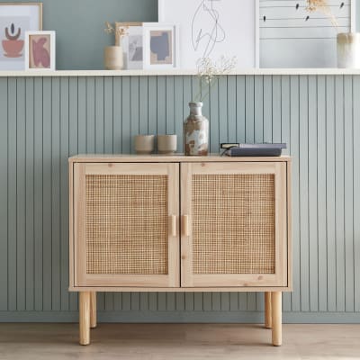 Buffet en décor bois et cannage 2 portes