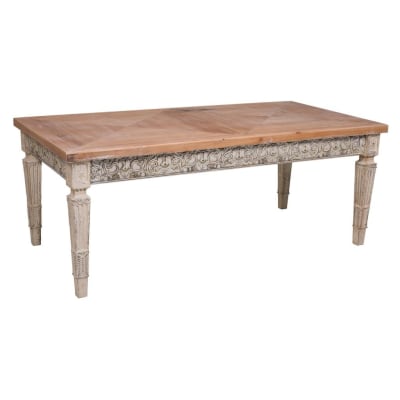 Table d’appoint blanc vieilli et naturel 123x63x50h