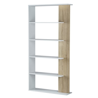 Étagère bibliothèque 5 Étagères,  blanc/chêne, pour salle à manger