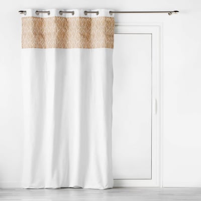Rideau bi-matière avec toile de jute imprimée blanc 140x240 cm