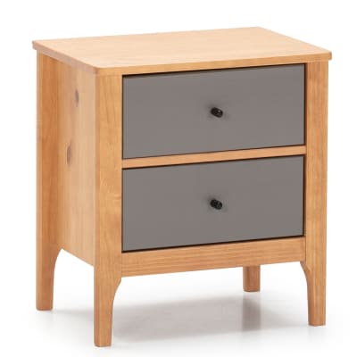 Table de chevet 2 tiroirs couleur bois et gris, bois massif