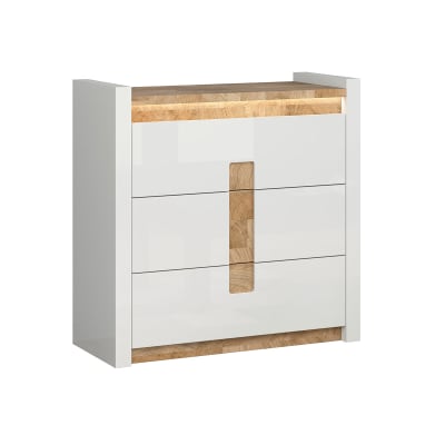 Commode 3 tiroirs avec led blanc laqué panneaux mdf blanc