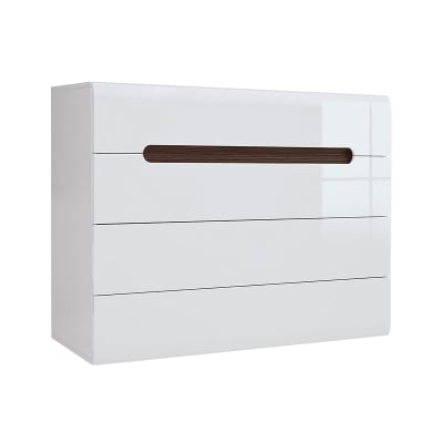 Commode 4 tiroirs laqué et bois panneaux mdf blanc