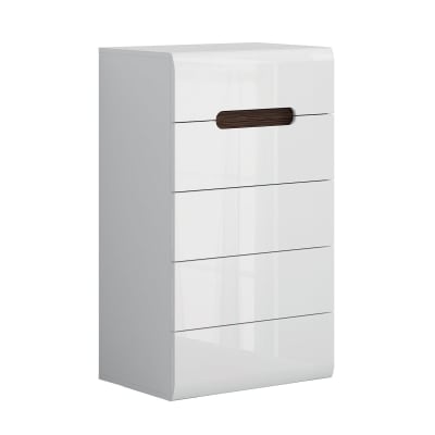 Chiffonnier 5 tiroirs laqué et bois panneaux mdf blanc