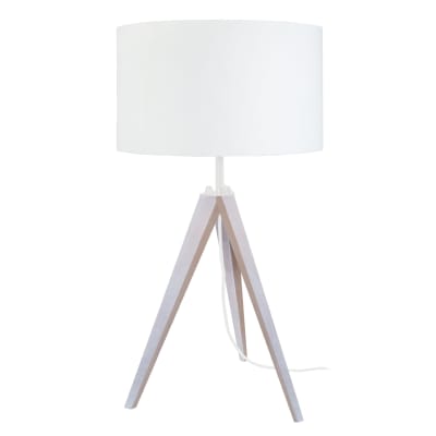 Lampe de table bois blanc abat-jour tissu blanc