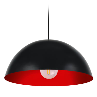 Suspension métal noir abat-jour noir et rouge