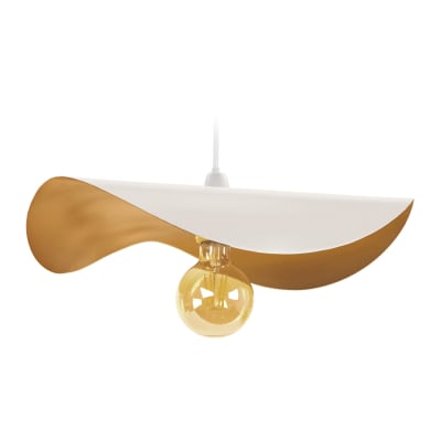 Suspension métal blanc abat-jour blanc et or