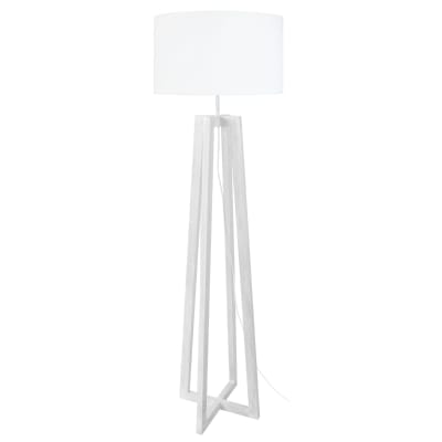 Lampadaire bois blanc et  métal abat-jour tissu blanc