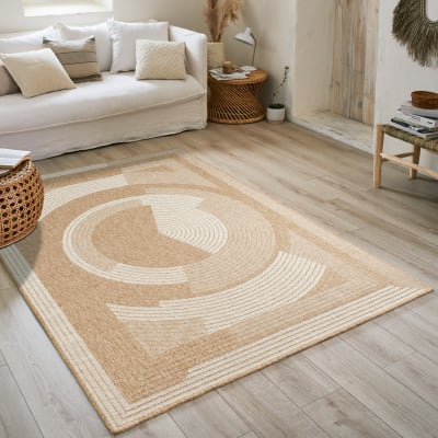 Tapis intérieur et extérieur effet jute motif abstrait blanc 120x170