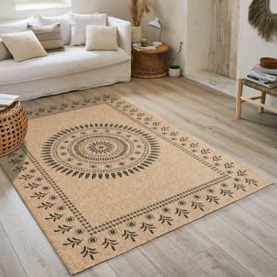 Tapis intérieur et extérieur effet jute motif oriental noir 200x290