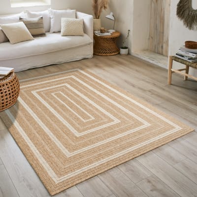 Tapis intérieur extérieur effet jute motif blanc 160x230